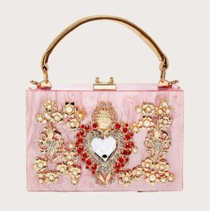 EMERY ROSE Metal & Rhinestone Decor Box Bag